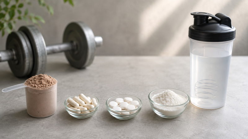 自分に合ったものを選びたい、粉末・カプセル・錠剤など様々な形状の筋トレサポートサプリメント。