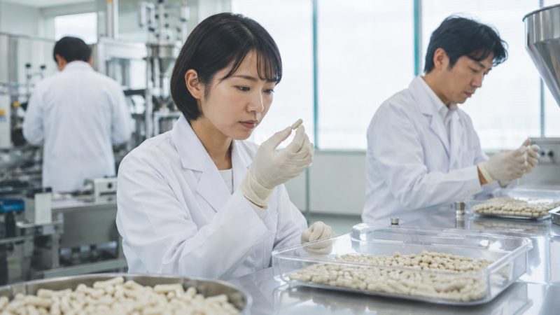 安心して摂取できる乳酸菌サプリを提供するため、信頼できるメーカーの施設で検査を行う専門家。
