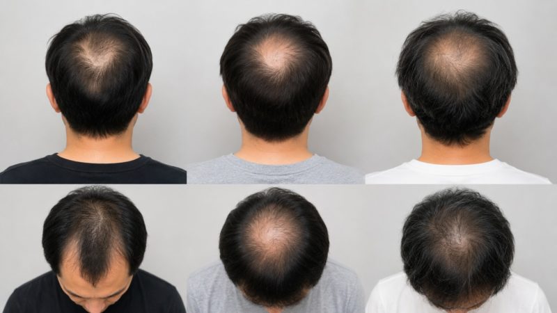 タイプ別に異なる薄毛の進行パターンの比較。自身の薄毛のタイプを把握し、最適な発毛剤や育毛剤での対策を推奨。