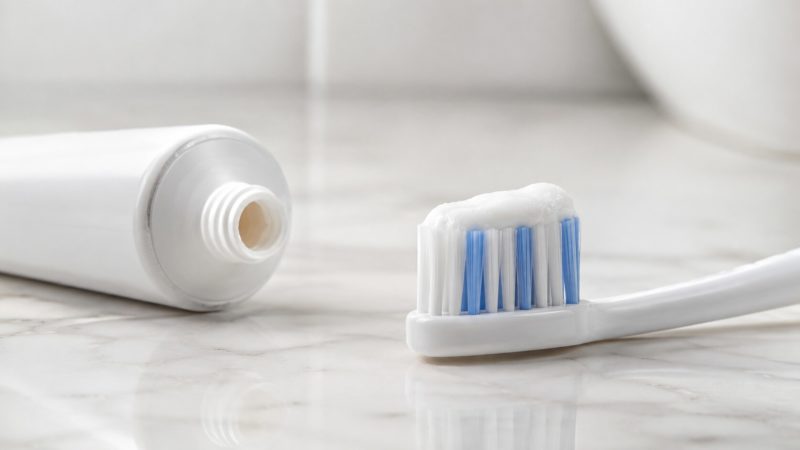 ホワイトニング効果を適切に引き出すための、歯ブラシの毛先に乗せる正しい歯磨き粉の量。
