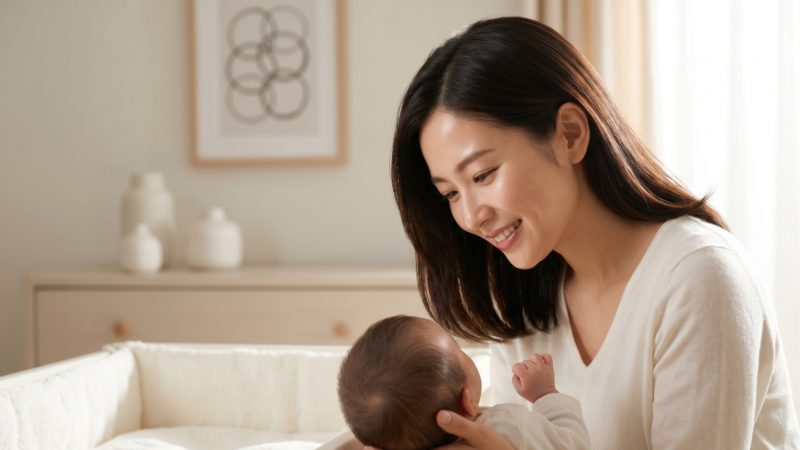 産後・授乳期もしっかり継続したい葉酸摂取。健やかに育つ赤ちゃんと幸せそうに過ごす母親。