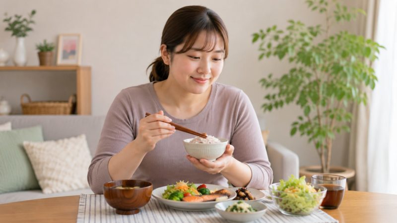 バランスが良い食事をしている様子